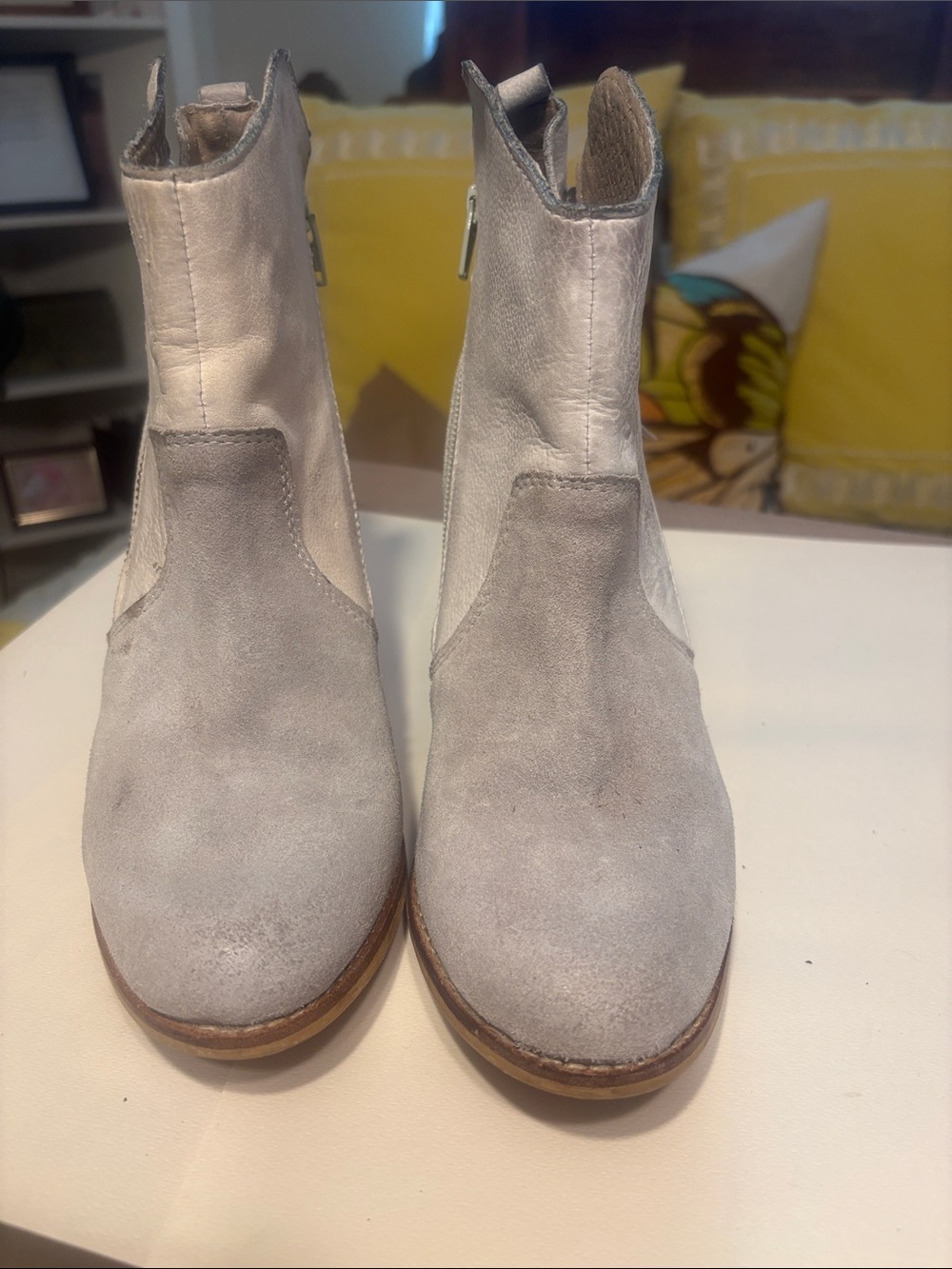 Women's Light Gray Suede Ankle Booties with Side Zip